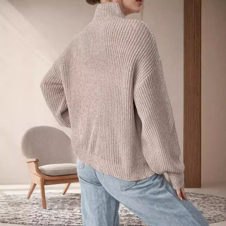 Damen Grobstrickpullover mit hohem Kragen und lässigem Schnitt Drune