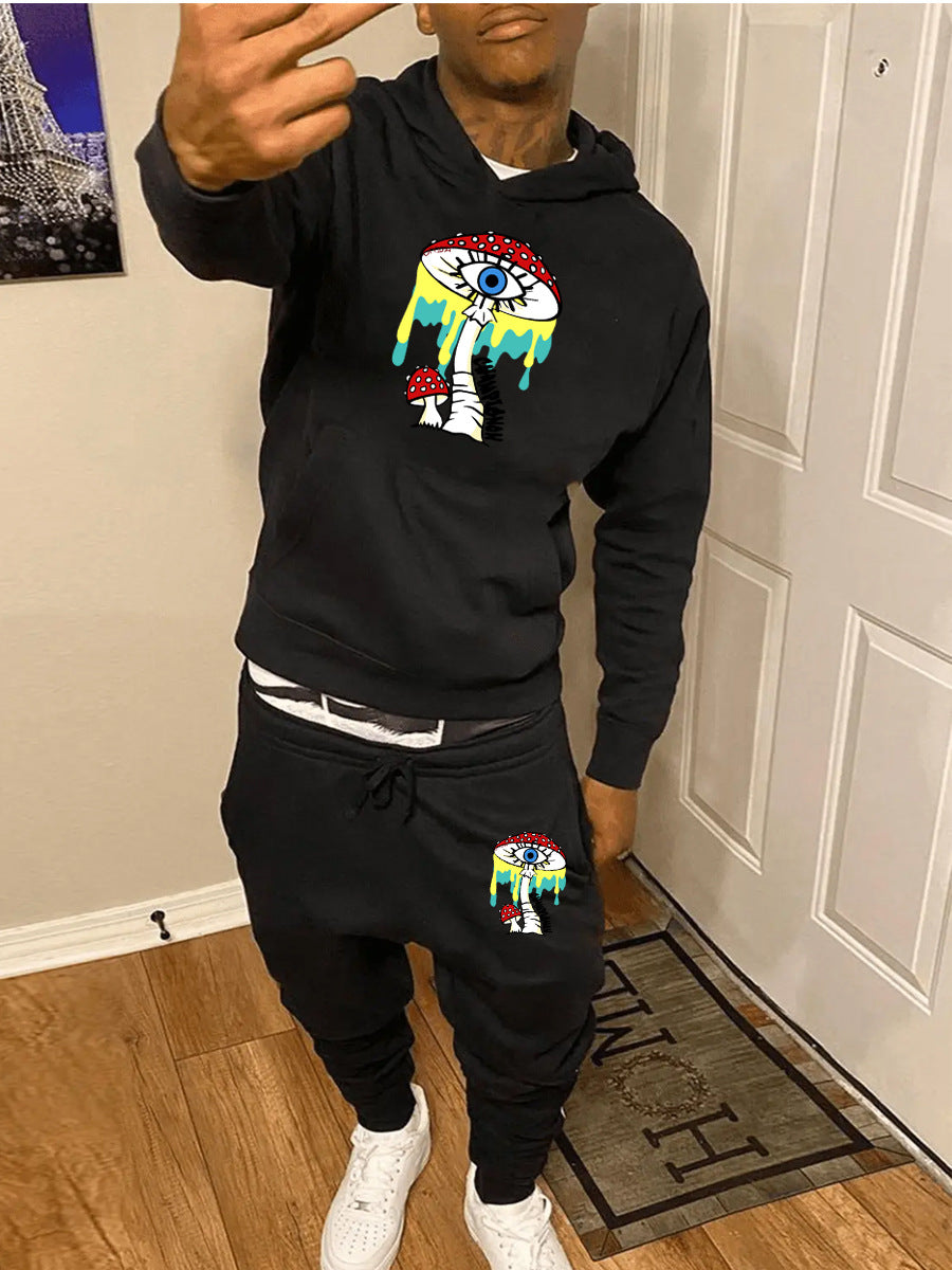 Damen Hoodie- und Jogginghose-Set mit künstlerischem Pilzdesign Drune