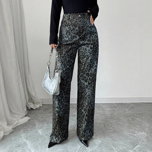 Damen Weite Hosen mit Modischem Leopardenmuster Drune