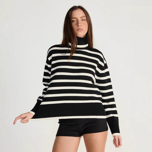 Damen gestreifter Rollkragenpullover mit lässigem Schnitt Drune