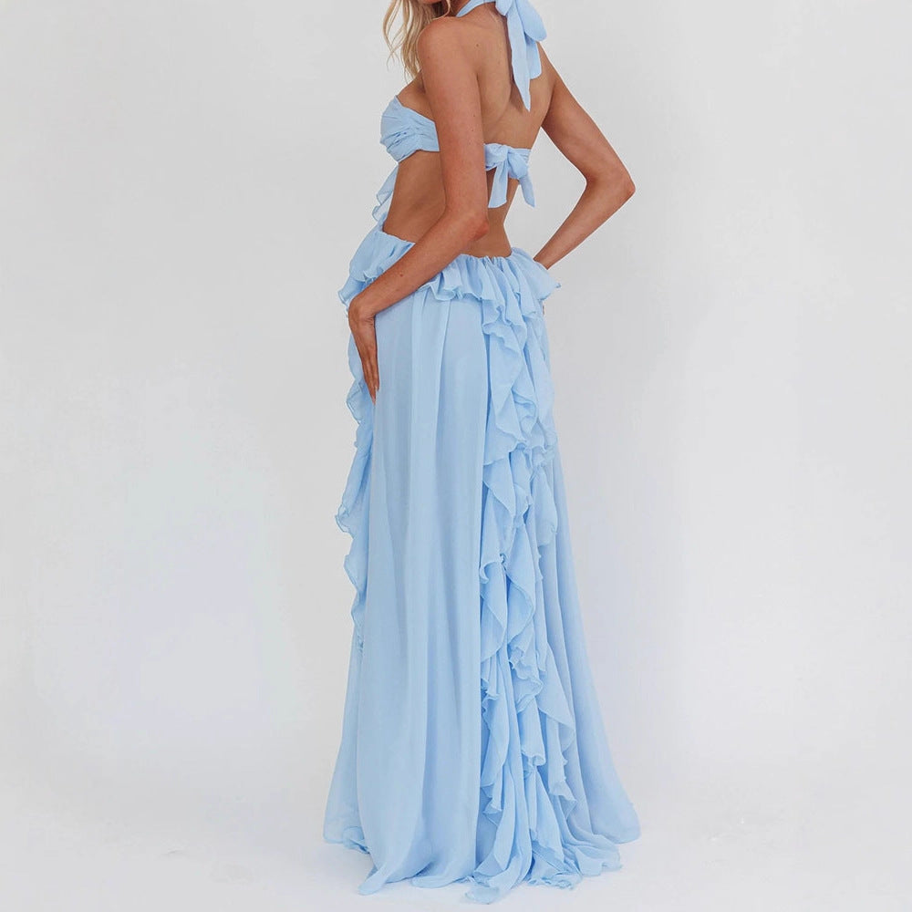 Damen Maxikleid mit Rüschen und Bandeau-Ausschnitt Drune