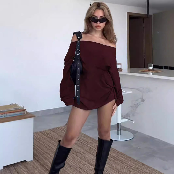 Damen Off-Shoulder Bluse mit Lockere Passform und Knötchen-Detail Drune