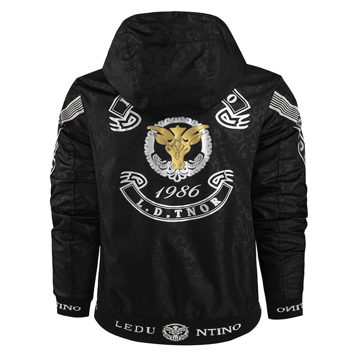 Herren nan leichte Kapuzenjacke mit gestreiftem Innenfutter, Logo-Ärmelprint und elastischem Saum Drune