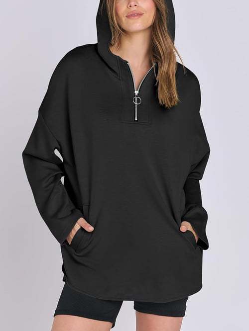 Damen Hoodie mit halbem Reißverschluss und lockerem Schnitt Drune