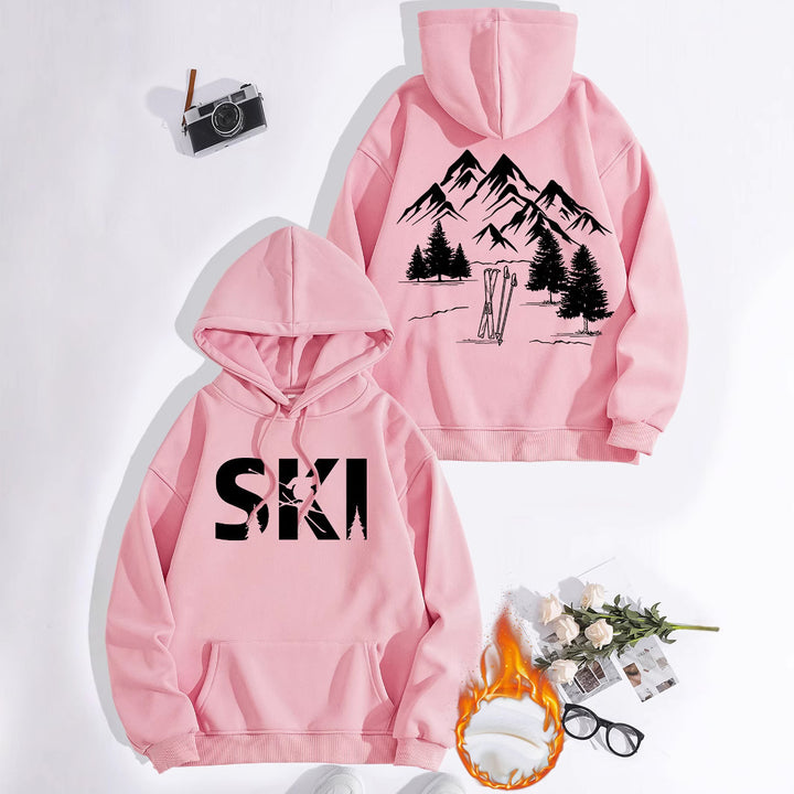 Damen Kapuzenpullover mit kunstvollem Ski-Design und gemütlicher Passform Drune