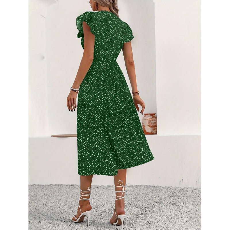 Damen Maxikleid mit floralen Rüschendetails und knöpfen Drune