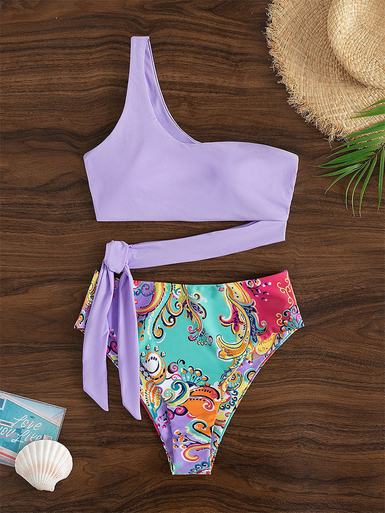Damen Triangel-Bikini mit modischem asymmetrischem Oberteil und hohem Bund Drune