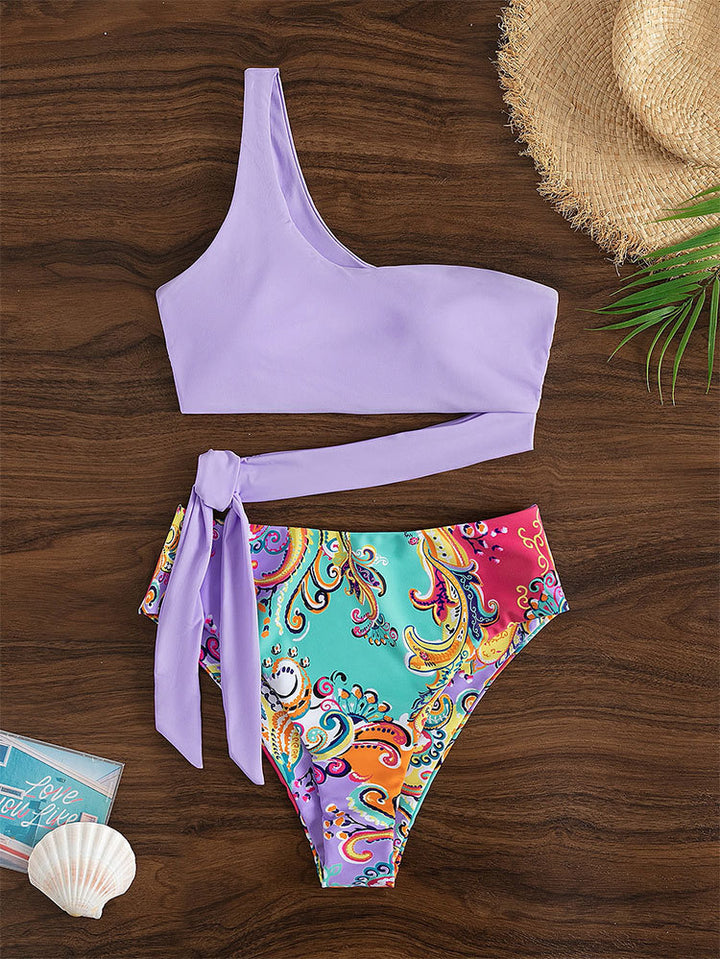 Damen Triangel-Bikini mit modischem asymmetrischem Oberteil und hohem Bund Drune