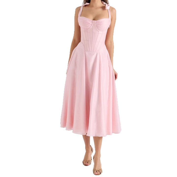 Damen Elegantes Midikleid mit schulterfreien Trägern Drune