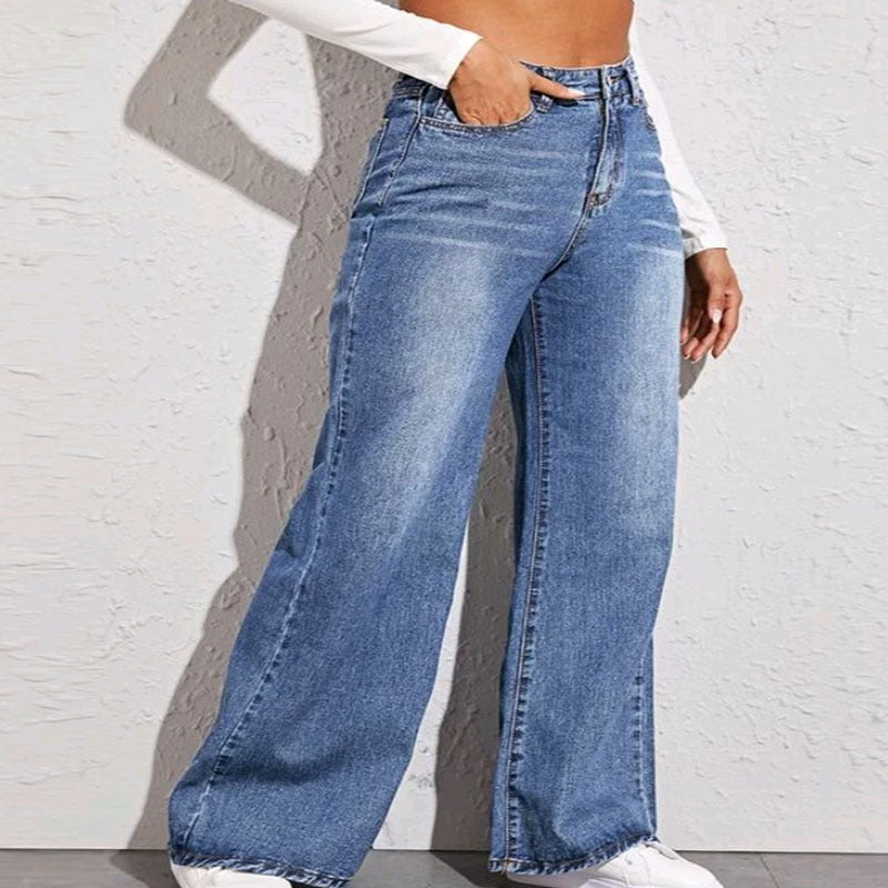 Damen nan hochgeschnittene weite Denim-Jeans mit extra weitem Bein und rohem Saum Drune