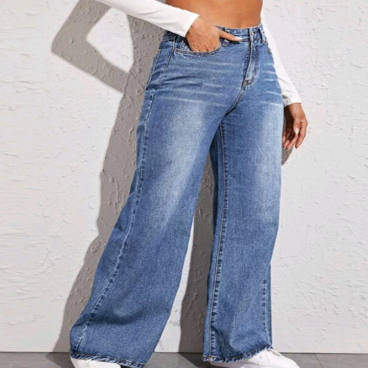 Damen nan hochgeschnittene weite Denim-Jeans mit extra weitem Bein und rohem Saum Drune