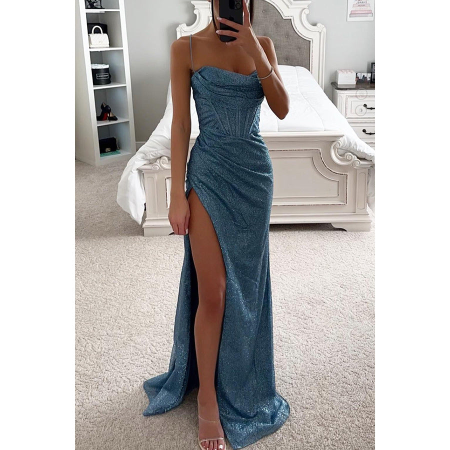 Damen Abendkleid mit raffinierten Rüschendetails und hohem Schlitz Drune