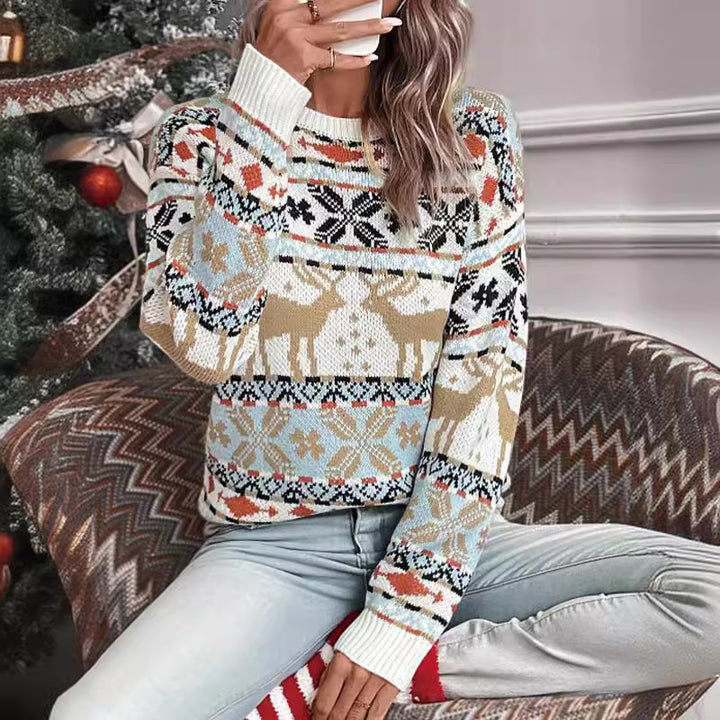 Damen Weihnachts-Strickpullover mit festlichem Rentierdesign und kuscheligem Material Drune