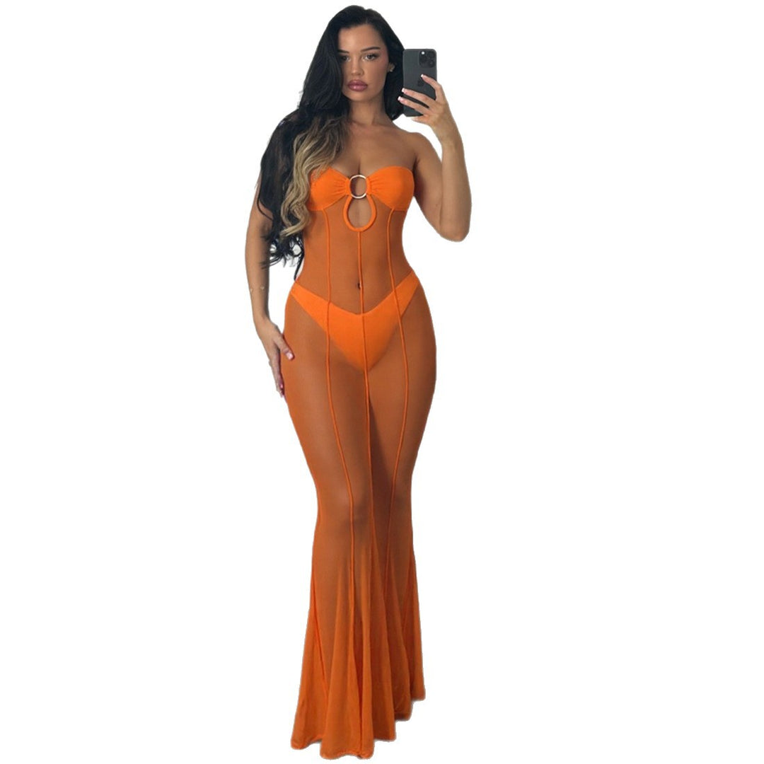 Damen Transparente Maxikleid mit verspieltem Schleifendesign Drune