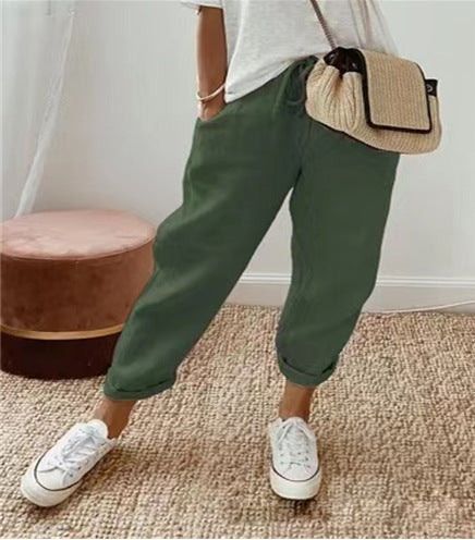 Damen lässige Leinenhose mit körpernaher Passform und praktischen Taschen Drune