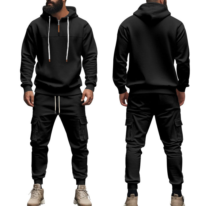 Herren nan Cargo-Joggingset mit Halbzip-Kapuzenpullover und Kordelbund-Cargohose Drune