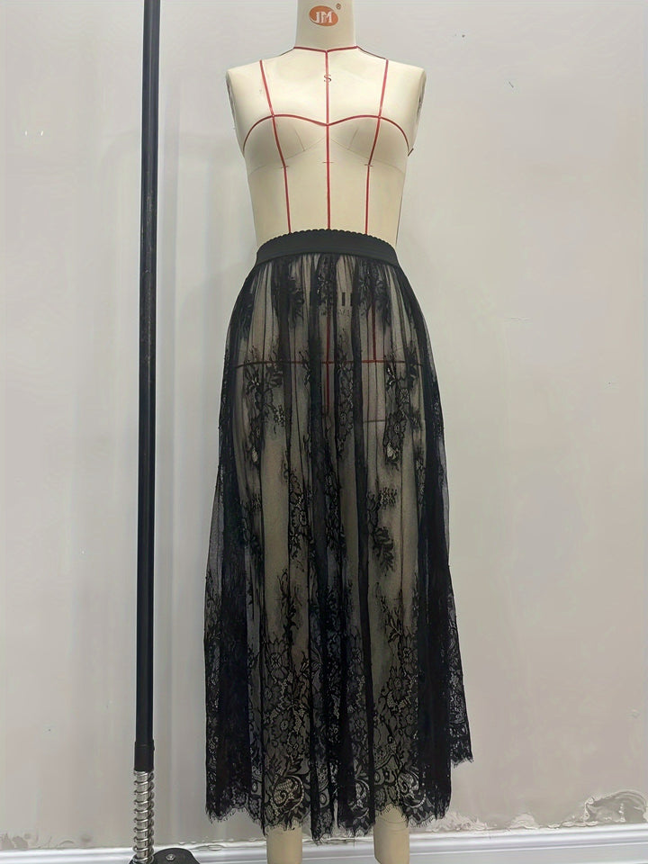 Damen Elegante Spitzen-Maxiröcke mit hohem Bund Drune