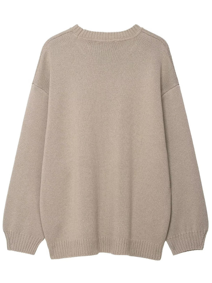 Damen lässiger Strickpullover mit überschnittenen Schultern und weitem Saum Drune