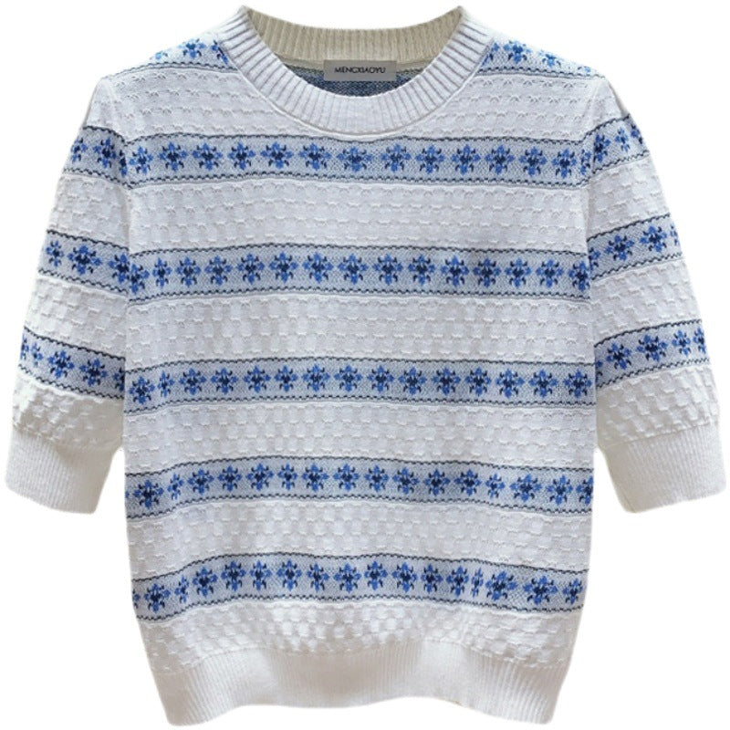 Damen Baumwollpullover mit strukturiertem Muster und floralem Design Drune