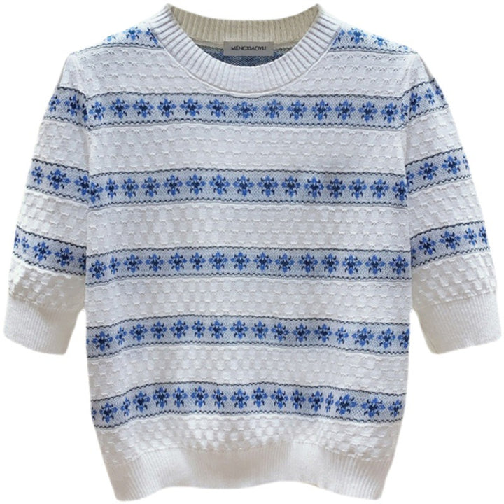 Damen Baumwollpullover mit strukturiertem Muster und floralem Design Drune
