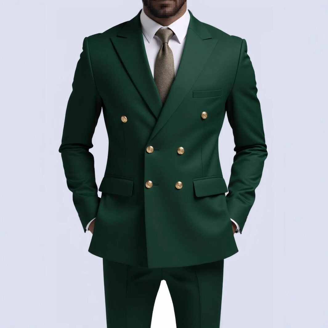 Herren nan doppelreihiger Slim-Fit Anzug mit goldenen Zierknöpfen und schmaler Businesshose Drune