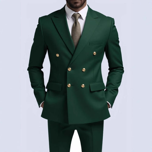 Herren nan doppelreihiger Slim-Fit Anzug mit goldenen Zierknöpfen und schmaler Businesshose Drune