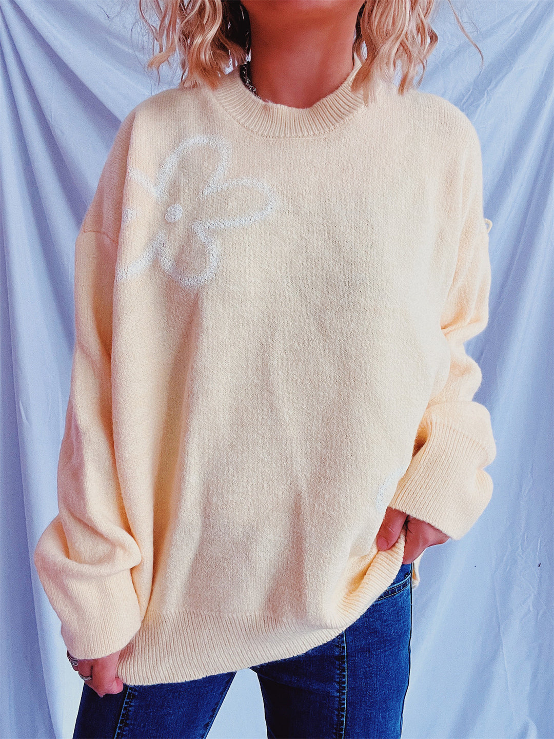 Damen Strickpullover mit floralen Akzenten und lässigem Schnitt Drune