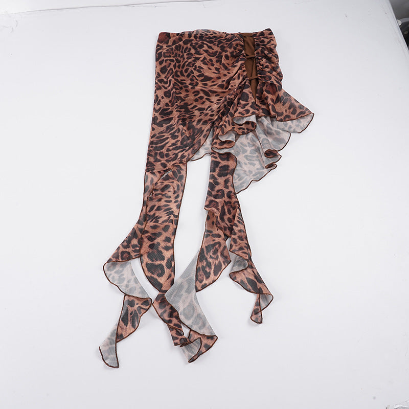 Damen asymmetrischer Leopardenrucksack mit Rüschendetails Drune