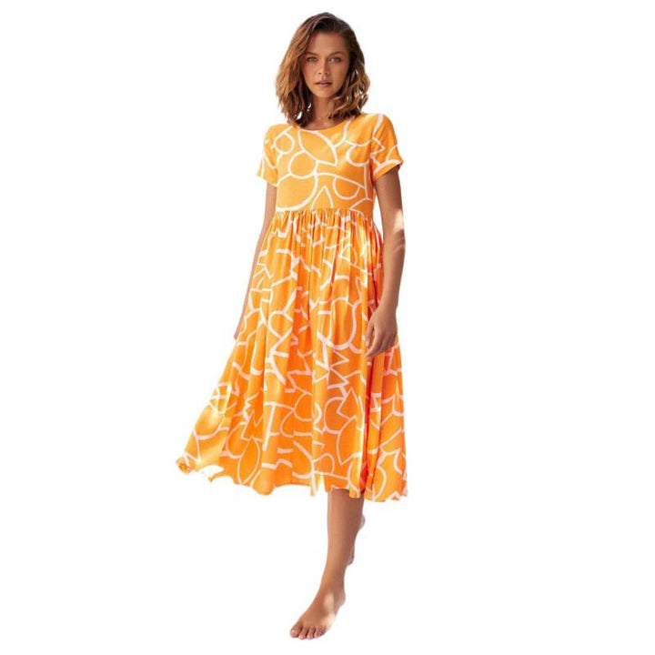 Damen Maxikleid mit voluminösem Rock und raffinierten Musterdetails Drune