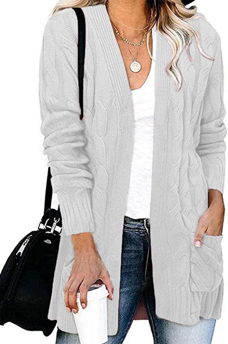 Damen Strickjacke im eleganten Kabelmuster mit offenen Taschen Drune
