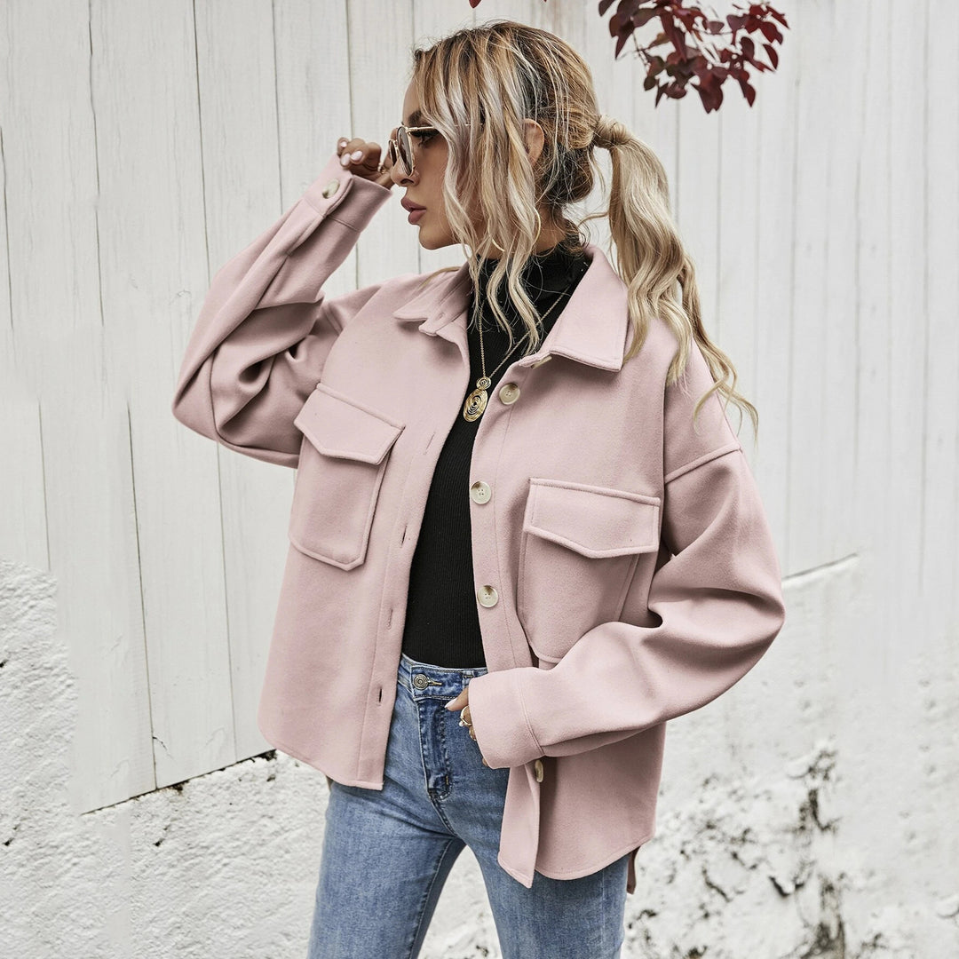 Damen elegante Oversized Jacke mit aufgesetzten Taschen und modischem Kragen Drune