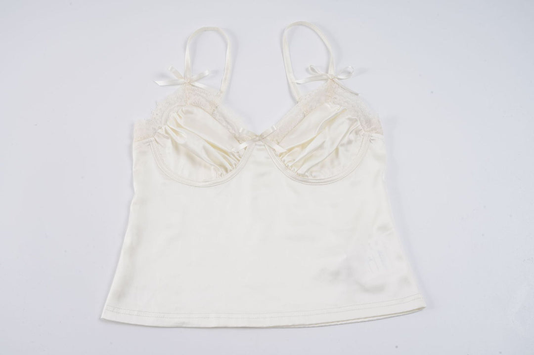 Damen Satin-Camisole mit Spitze und verspielten Schleifen Drune