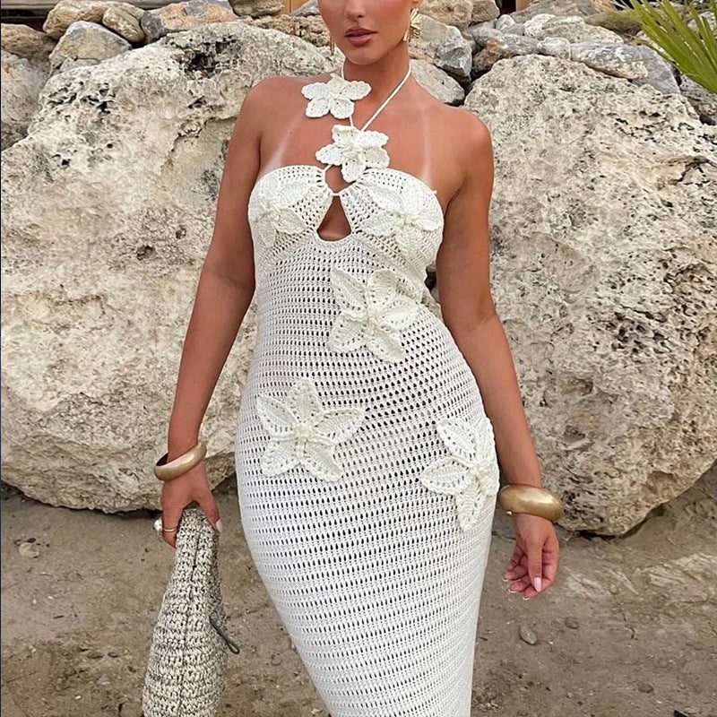 Damen Häkel-Maxikleid mit floralem Design und schmalem Schnitt Drune