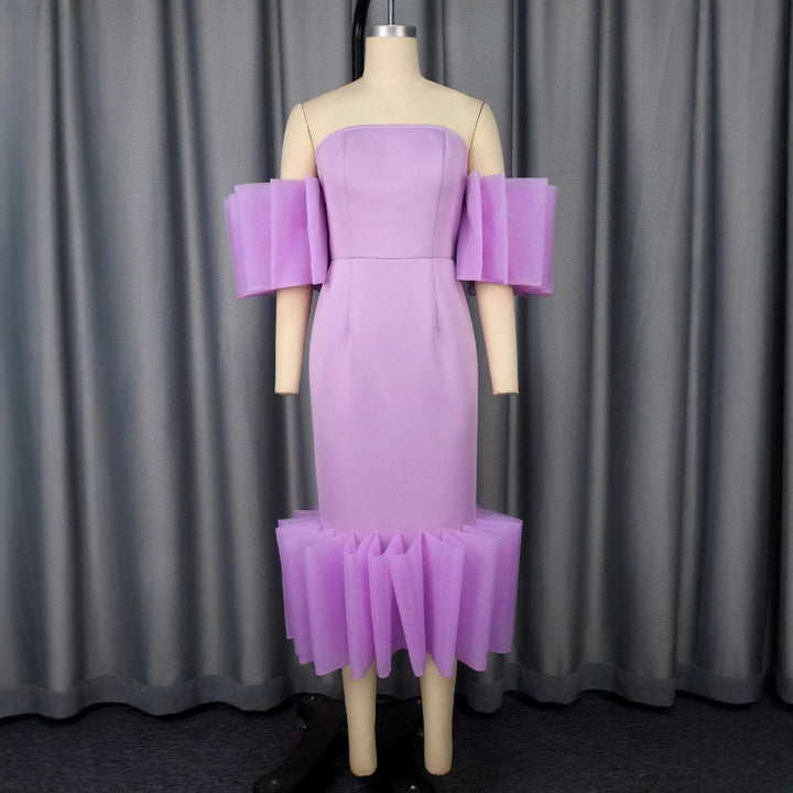 Damen Elegantes Midi-Kleid mit voluminösen Rüschenärmeln und asymmetrischem Saum Drune