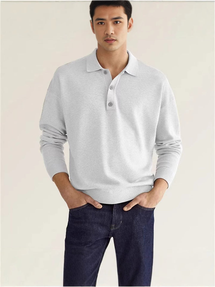 Herren hochwertiges Sweatshirt mit modernem Polo-Kragen und eleganten Knopfdetails Drune