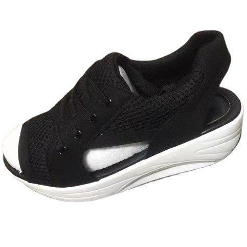 Damen  sportliche Keil-Sandale im Sneakerstil mit atmungsaktivem Mesh, gepolstertem Komfortfußbett und offener Zehenpartie Drune