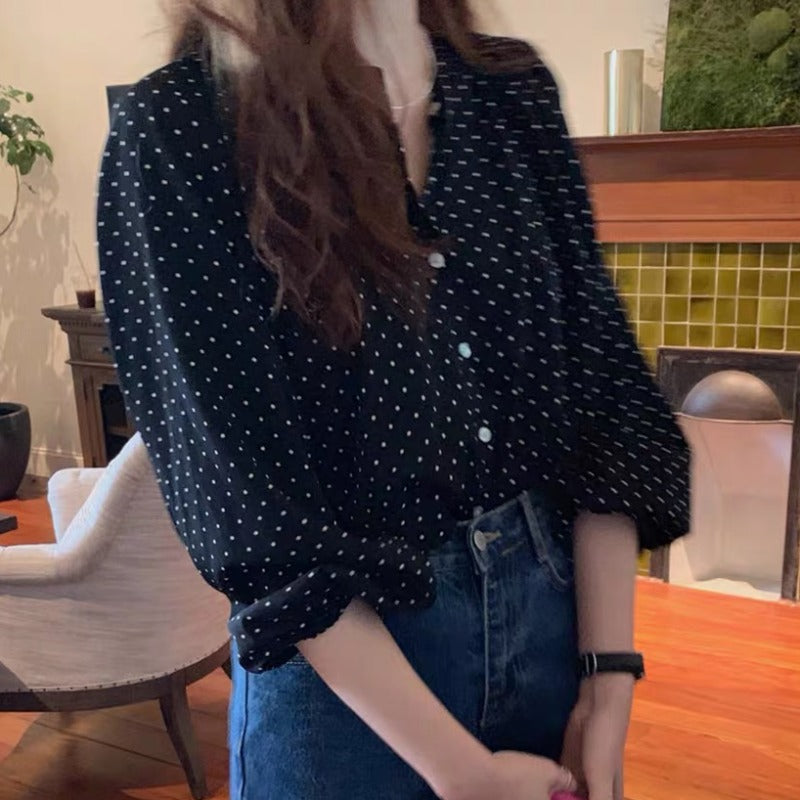 Damen Bluse mit Puffärmeln und Dots-Design Drune