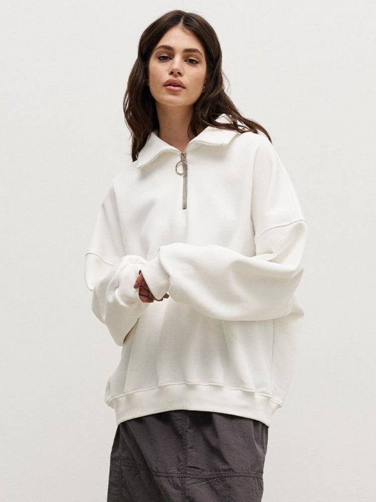 Damen modischer Oversized-Fleece-Pullover mit hohem Kragen Drune