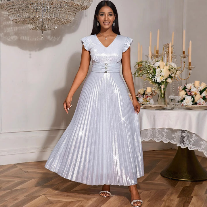 Damen elegantes Maxikleid mit schimmerndem Obermaterial und strukturiertem Taillenteil Drune