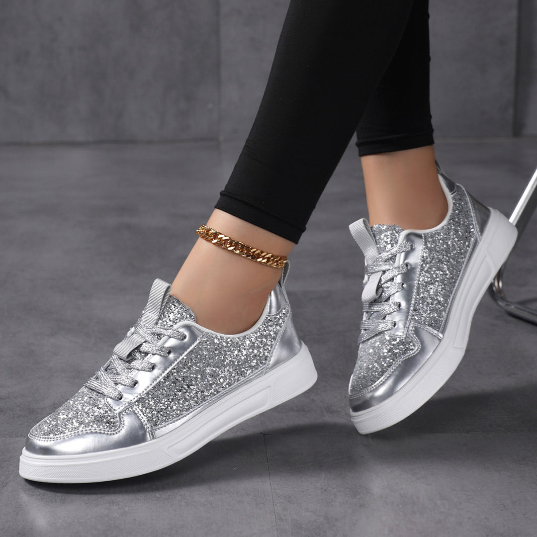 Damen nan Glitzer-Freizeitsneaker mit Metallic-Details, gepolstertem Einstieg und rutschfester Gummisohle Drune