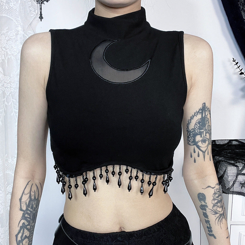 Damen elegantes Crop-Top mit Perlenverzierungen Drune