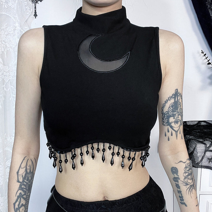 Damen elegantes Crop-Top mit Perlenverzierungen Drune