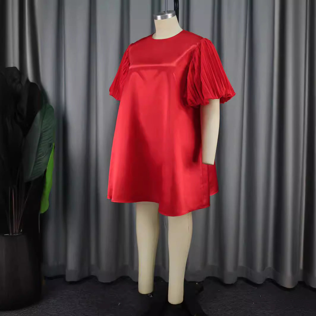 Damen exklusives Satin Kleid mit elegantem Rüschensaum Drune