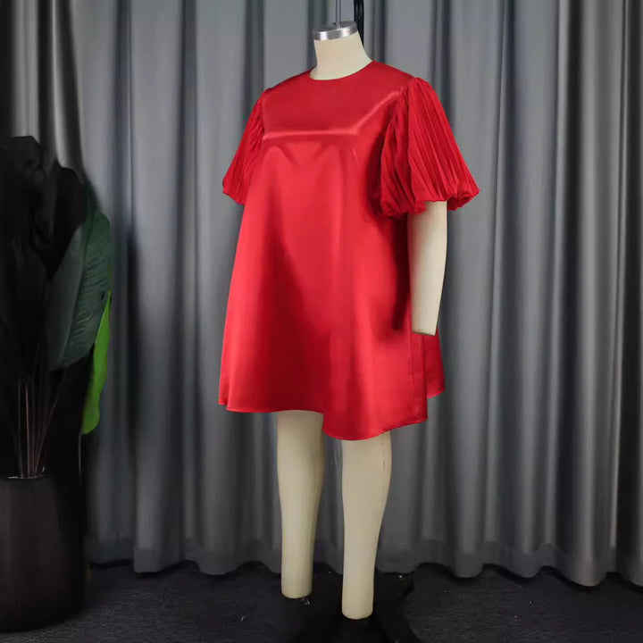 Damen exklusives Satin Kleid mit elegantem Rüschensaum Drune