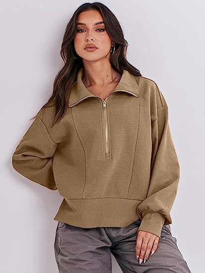 Damen sportlicher Fleece-Pullover mit Reißverschluss und lässigem Schnitt Drune
