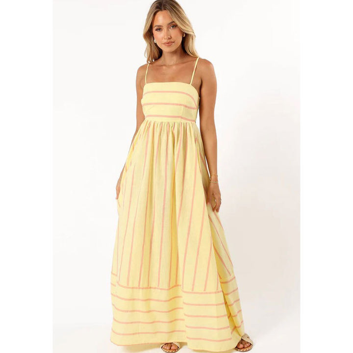 Damen Maxikleid aus gestreiftem Baumwollstoff Drune