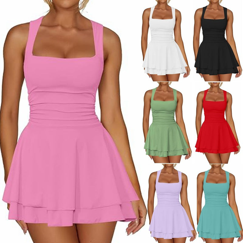 Damen Skaterkleid mit Raffung und breiten Trägern Drune