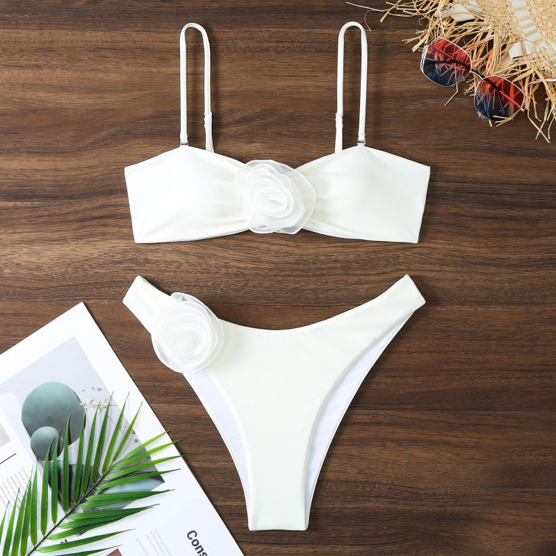 Damen Bikini-Set mit verspieltem Blumendetail und schickem Wickel-Design Drune