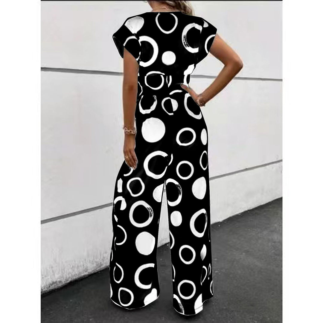 Damen Jumpsuit mit modernem Kreismuster und Gürtel Drune