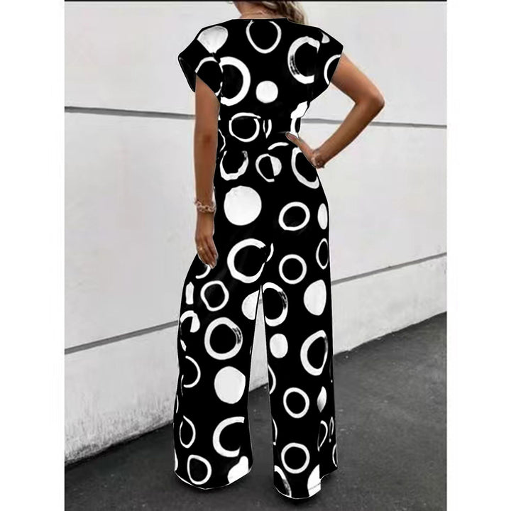 Damen Jumpsuit mit modernem Kreismuster und Gürtel Drune